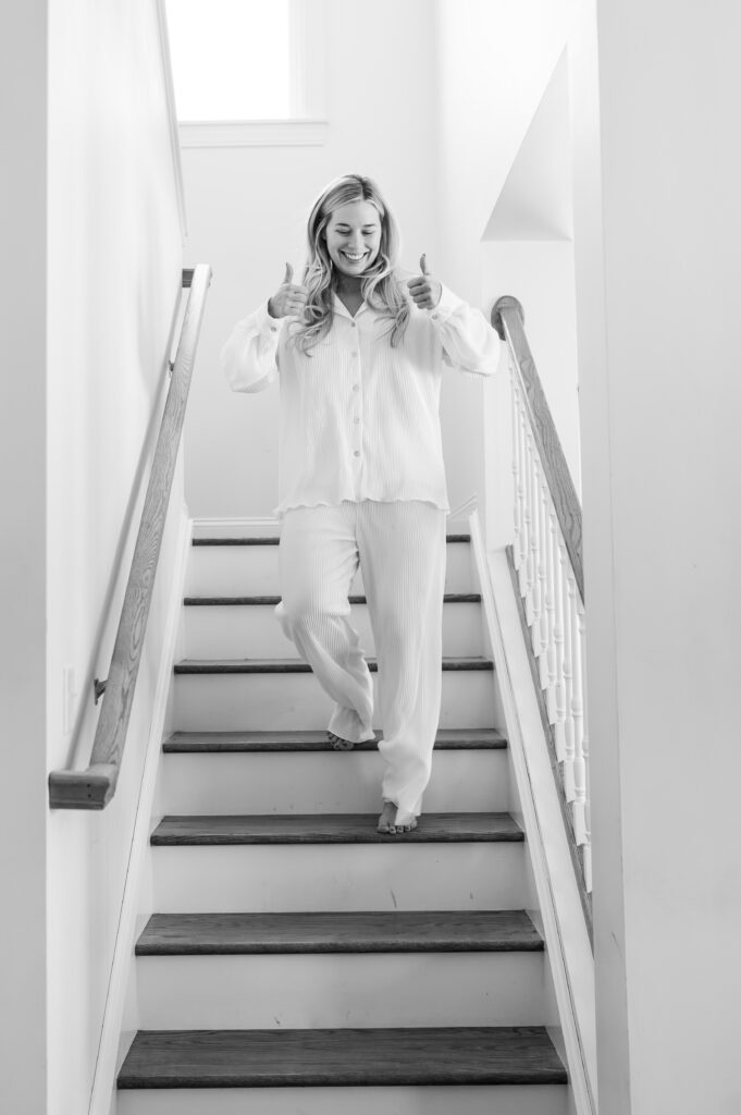 Bride walking down steps